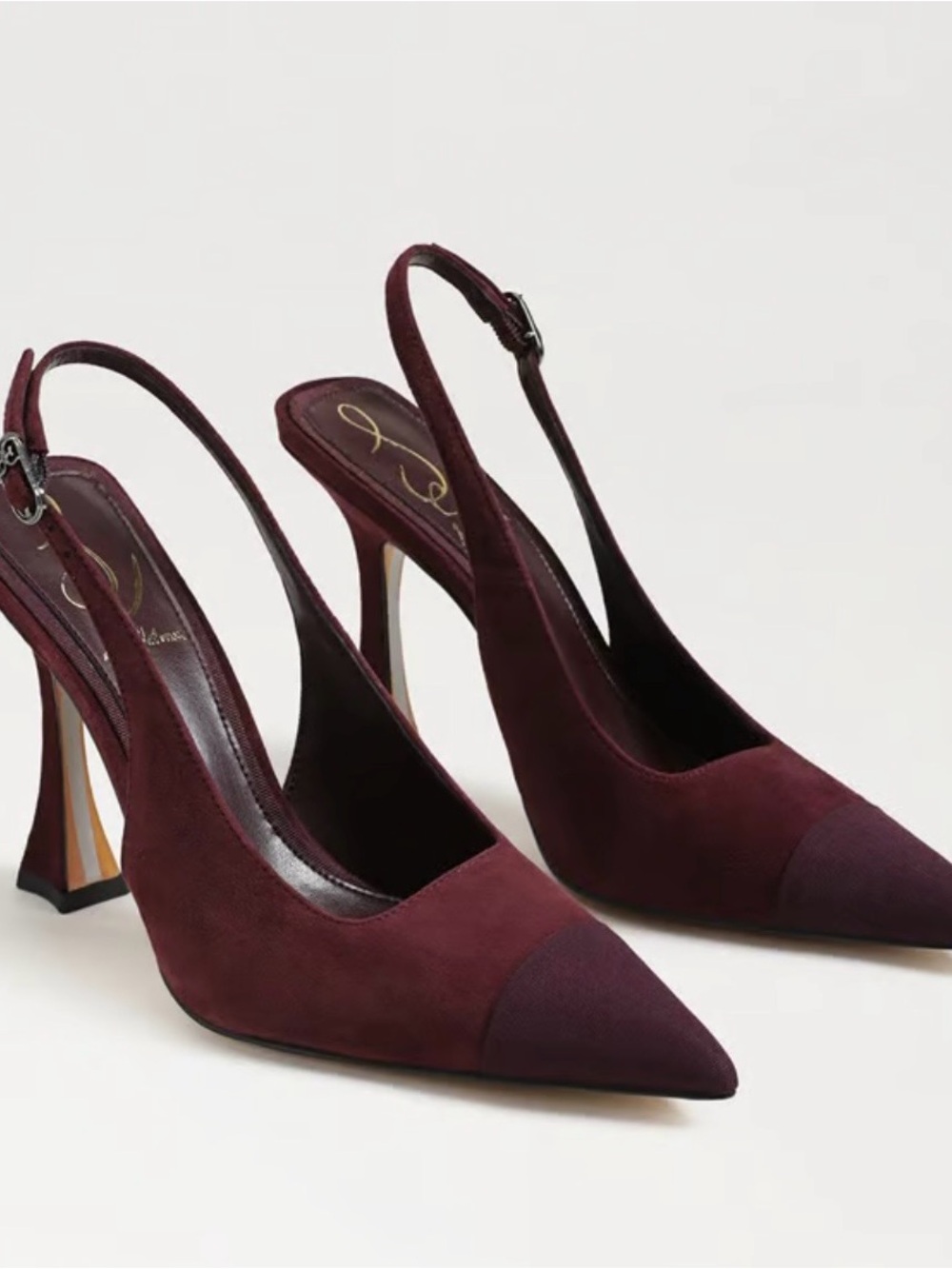 Sam Edelman Burgundy Pointed Slingback Heels with Dark Cap Toe